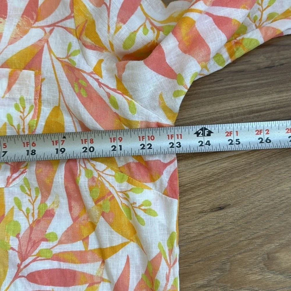 CORAL BAY Womens Leaf Print Convertible Sleeve Linen Blend Button Up Shirt Sz XL - Picture 7 of 8